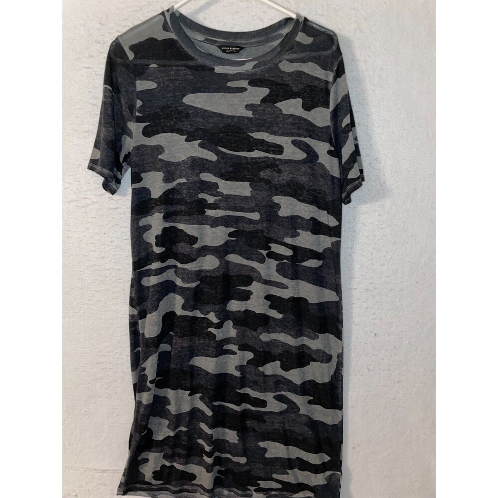 Lucky Brand Sheer TShirt Dress Swim Coverup Camo Gray Sz S Women's
